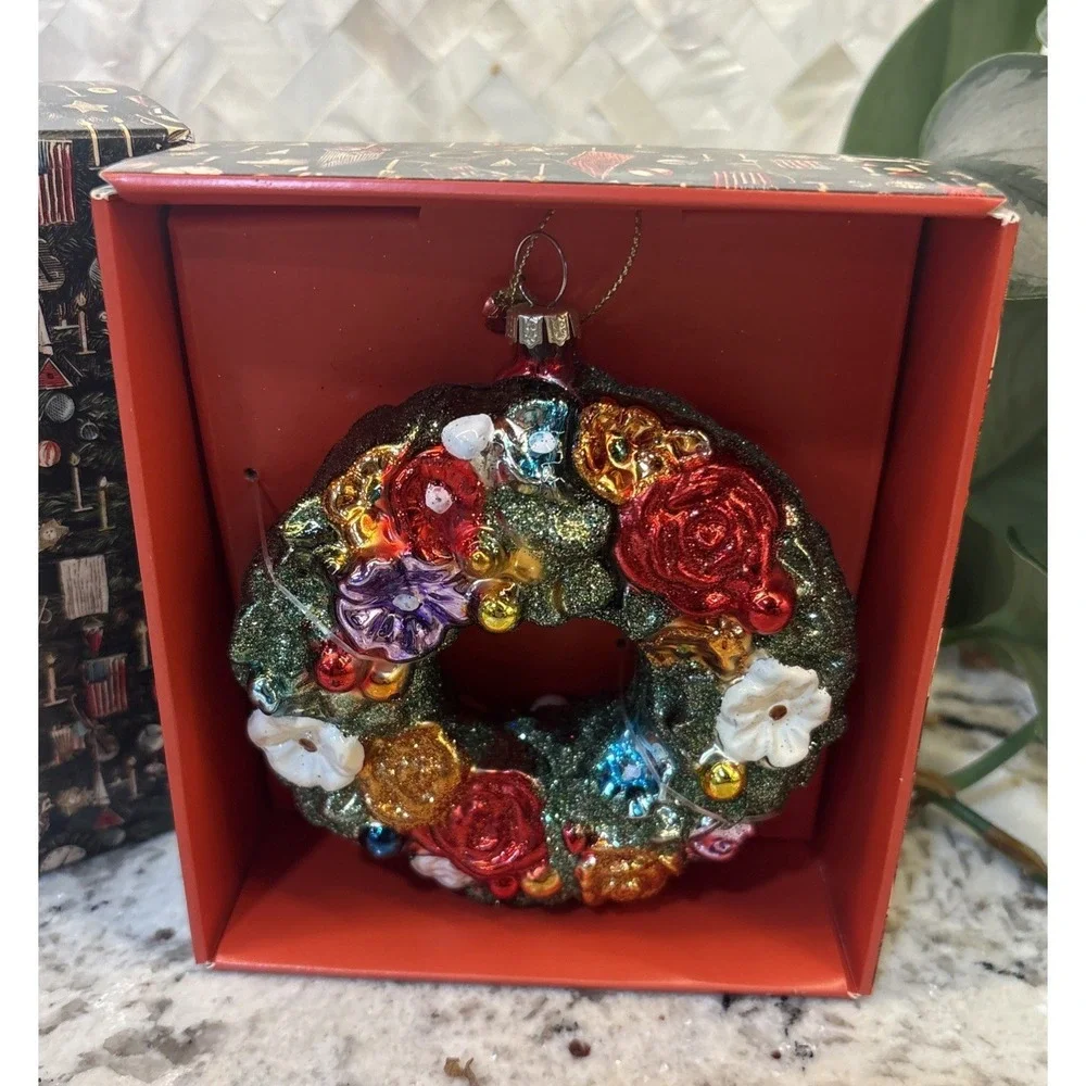 New John Derain Glass Wreath Christmas Ornament Flowers Pansy Rose Target Decor
